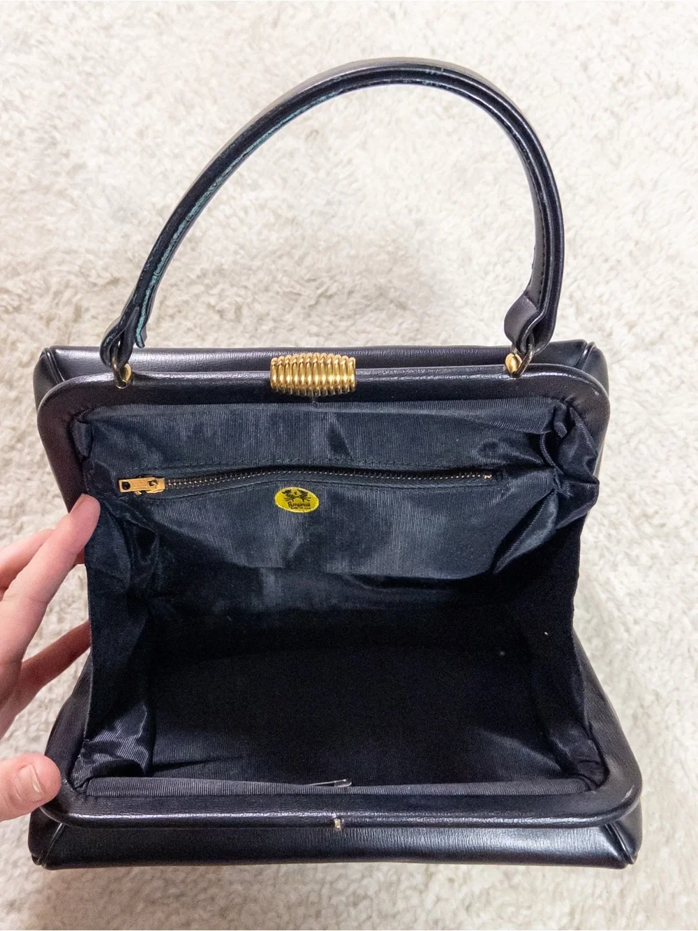 Vintage 1950s Empress Black Leather Top Handle Purse Handbag